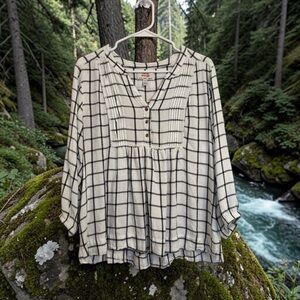 Plaid 1/4 Button Flannel Blouse | Casual Soft Grunge Everyday Layering Top